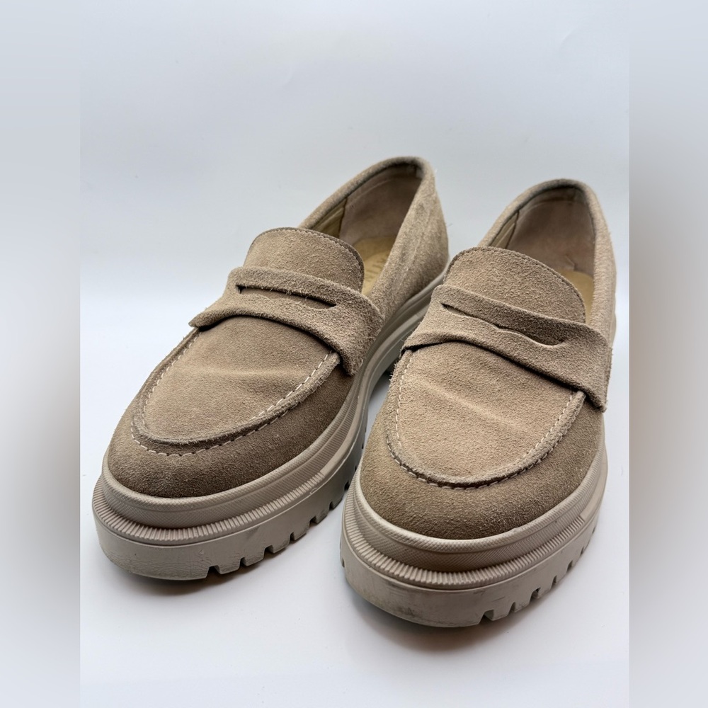 Patina Suede Lug Sole Penny Loafers - Sand Beige - Size 8.5– EUC